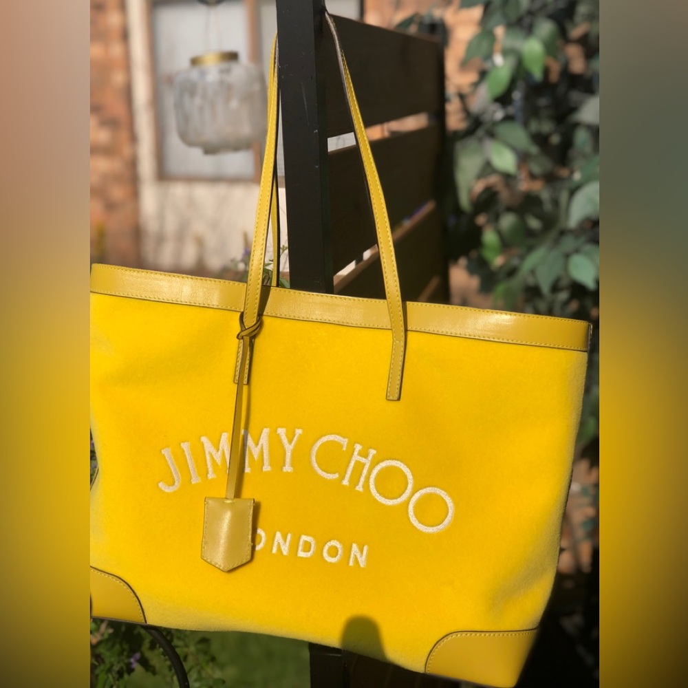 Jimmy Choo Nine2Five Logo Malibu Toweling East-West Tote Bag w/pouch - Picture 5 of 7